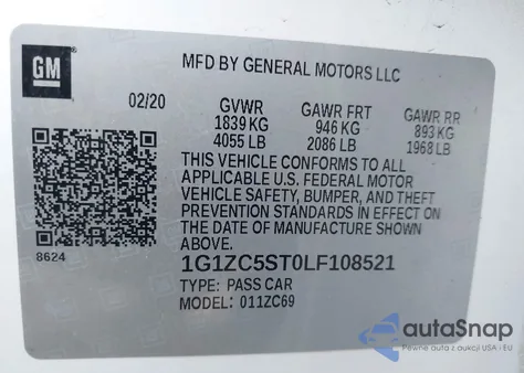 2020 Chevrolet Malibu Fwd 1Fl from USA, damaged, VIN 1G1ZC5ST0LF108521